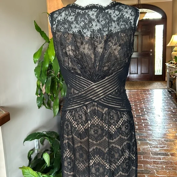 Tadashi Shoji Chantilly Lace Boatneck Sheath Midi Dress sz12 - Picture 6 of 16